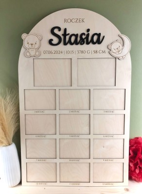 Tablica 53x85 cm - 2 zdjęcia 13x18 poziome i zdjęcia miesiące 10x15 poziome